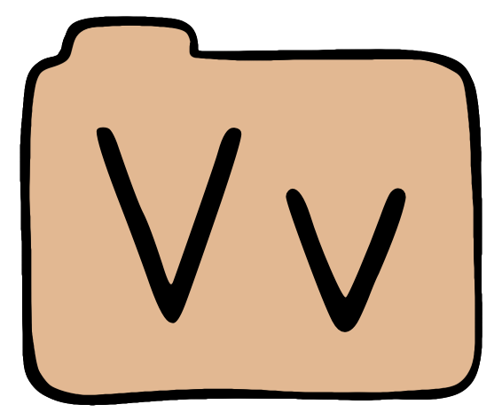 light orange file folder with capital and lowercase V on it.